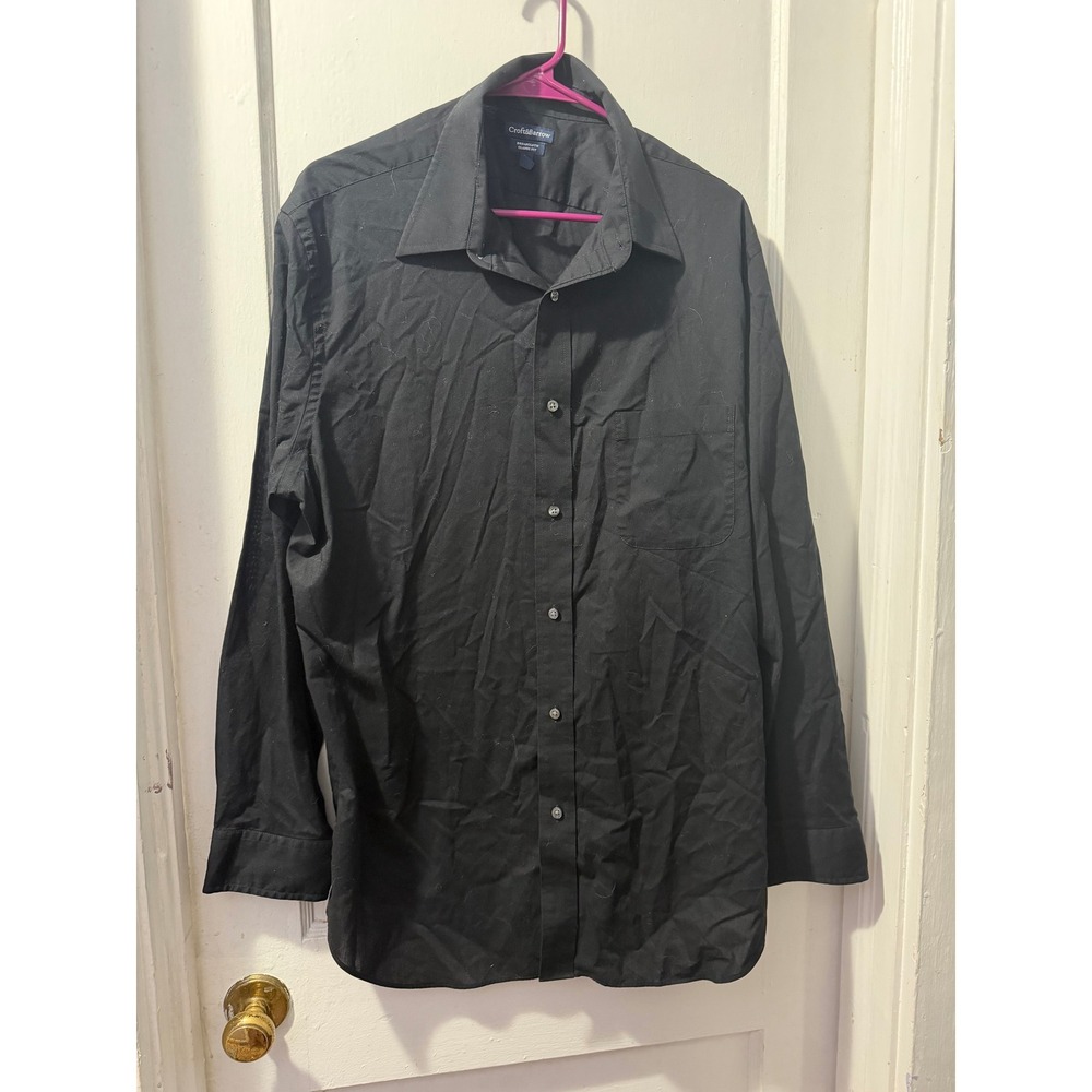 Croft & Barrow Black Long Sleeve Classic Fit Button Down Shirt 17.5 34-35